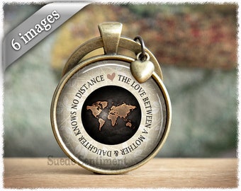 Mother Daughter Keychain: Long Distance World Map Gift