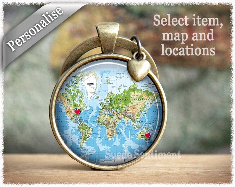 Long Distance Friendship Personalised Map Necklace World Map Keyring Best Friend Gift Going Away Gifts Distance Relationship World keychain
