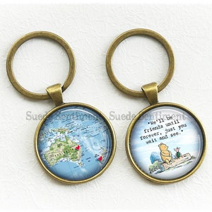 Best Friend Going Away Gifts Personalised Map Keychain Friend Long Distance Friendship Keyring Sister Gift 2. We'll be (blue)