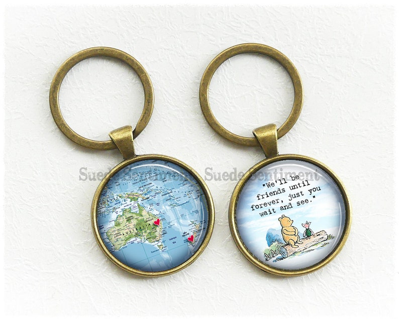 Best Friend Going Away Gifts Personalised Map Keychain Friend Long Distance Friendship Keyring Sister Gift 2. We'll be (blue)