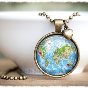 Long Distance Friendship Personalised Map Necklace World Map Keyring Best Friend Gift Going Away Gifts Distance Relationship World necklace
