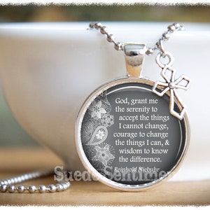 Serenity Prayer Necklace: Inspirational Recovery Gift Dark Grey