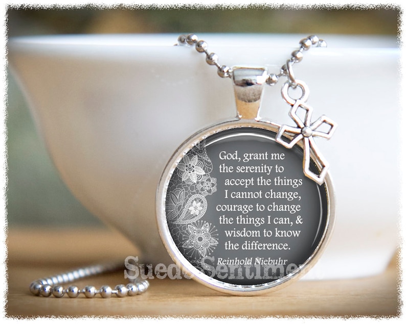 Serenity Prayer Necklace: Inspirational Recovery Gift Dark Grey