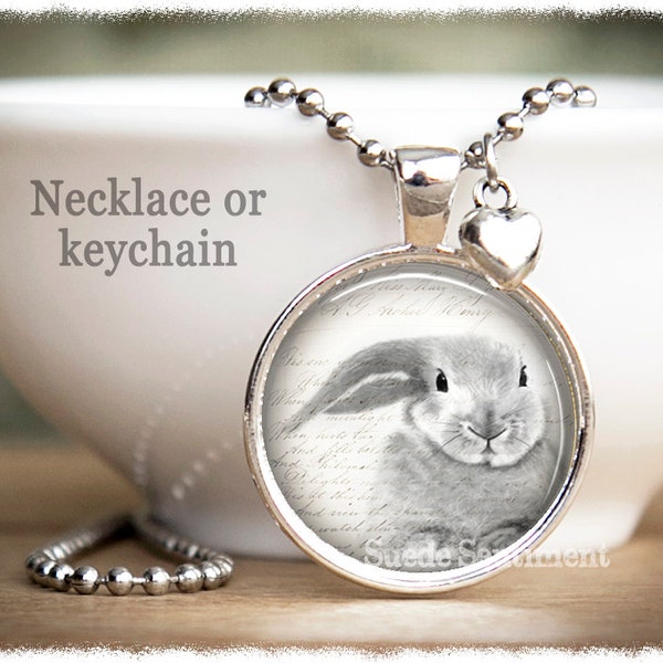 Rabbit Necklace • Bunny Keychain • Loss of Rabbit • Rabbit Keychain • Pet Rescue Jewelry • Rabbit Jewellery • Animal Lover Gift