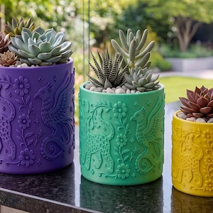 Alebrije Planter - Dotted Jaguar 3D Printed Succulent Pot, Mexican Folk Art, Plant Shelf Decor