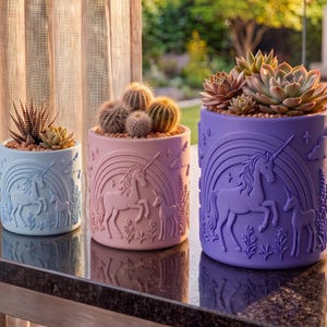 Unicorn Meadow Succulent Planter - Enchanted Rainbow 3D Printed Pot, Fairytale Garden, Bookcase Decor
