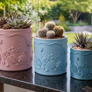 Pot de fleurs Manta Ray pour plantes succulentes - Récif corallien imprimé en 3D, Océan tropical, Jardin de fenêtre