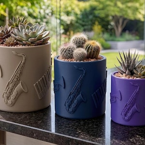 Jazz Succulent Planter - Saxophone Trumpet Bass 3D Printed Pot, Music Lounge, Mini Desk Decor