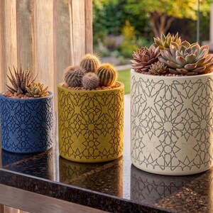 Moroccan Lattice Succulent Planter - Star Tile Pattern 3D Printed Pot, Boho Geometric, Windowsill Decor