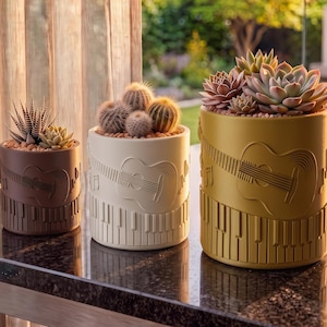 Guitar Vinyl Succulent Planter - Musical Note 3D Printed Pot, Retro Jazz, Studio Decor