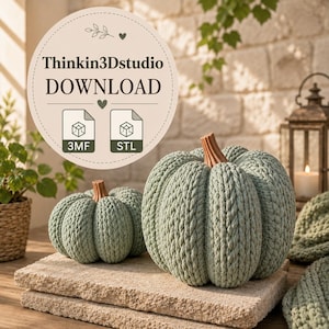 Stickad pumpaset 3D-utskriftsfil | STL & 3MF | 2 pumpamodeller | Höstdekor | Höstdekor STL | Digital nedladdning | Direkt nedladdning