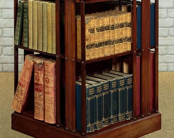 Antieke Edwardiaanse draaibare boekenkast/ingelegde mahoniehouten boekenstandaard op wielen