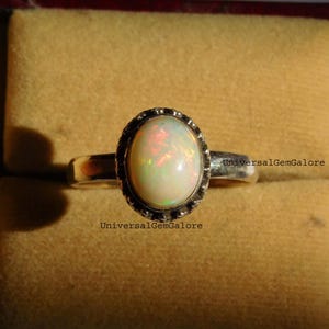 Natural Ethiopian Opal Solitaire Ring, 18k White Gold Ring For Proposal Wedding, October Birthstone Ring Jewelry Gift Women