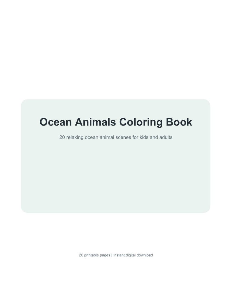 Ocean Animals Coloring Book PDF | 20 Underwater Printable Pages | Kids ...