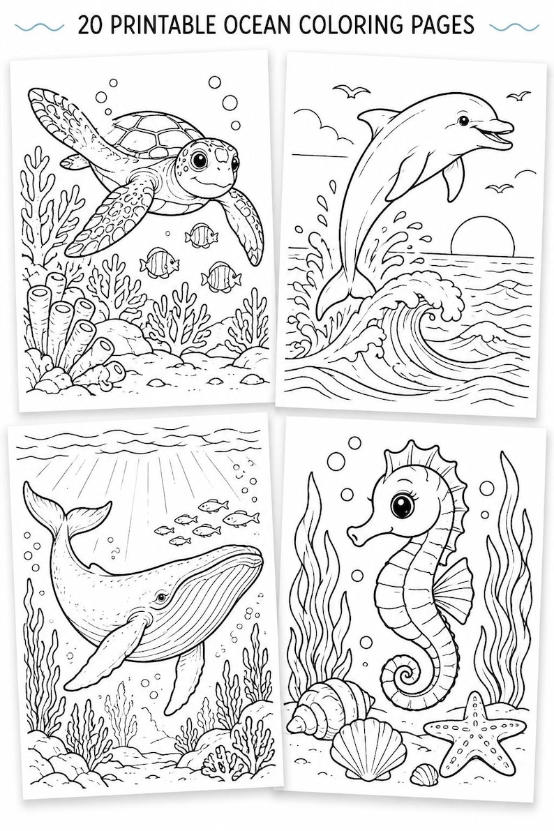 Ocean Animals Coloring Book PDF | 20 Underwater Printable Pages | Kids ...