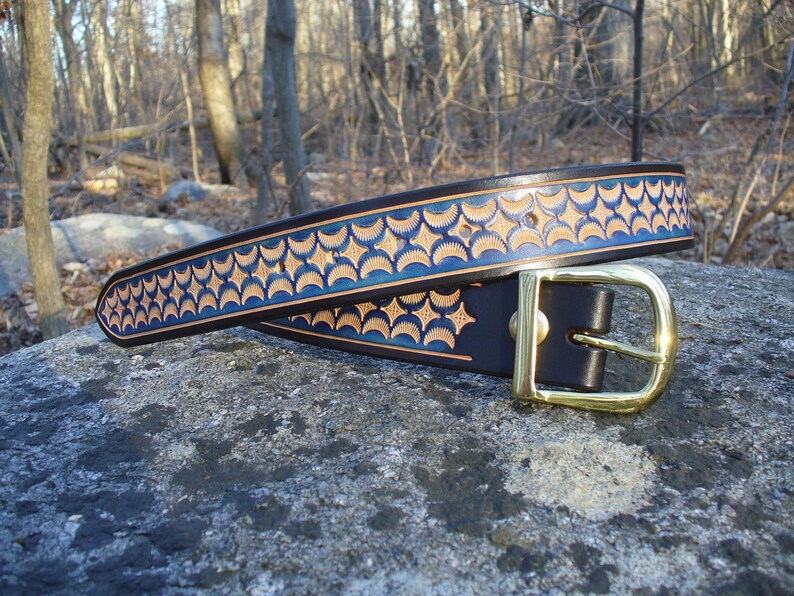 Hand Tooled Leather Belt image 1