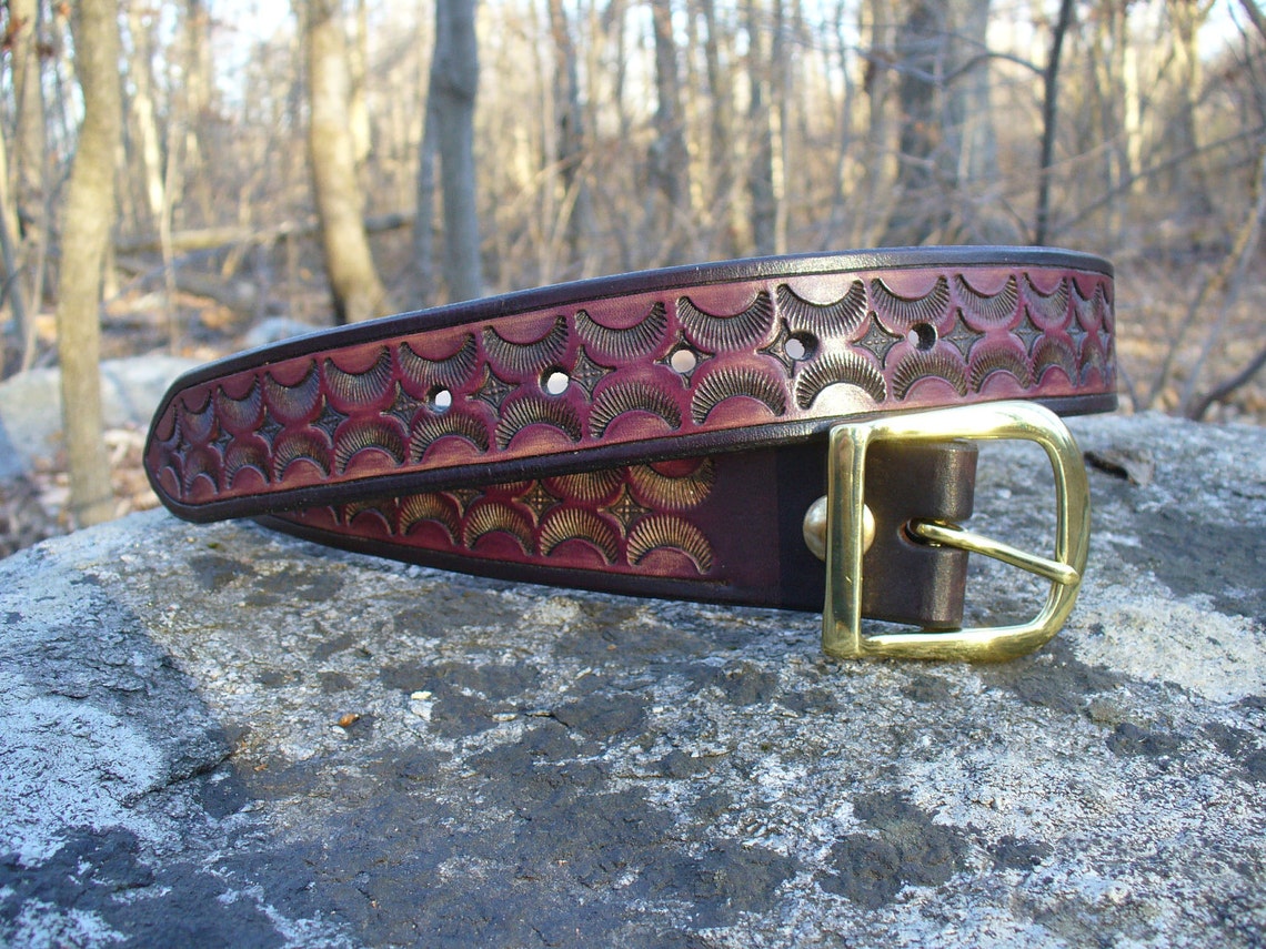 Hand Tooled Leather Belt Etsy