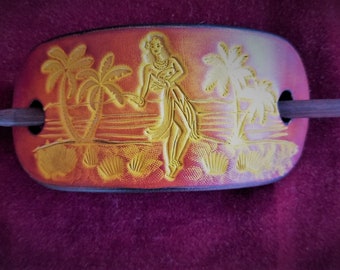 Hula Girl Leather Barrette