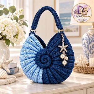 Nautilus Shell Bag Crochet Pattern PDF, Two-Tone Spiral Seashell Purse