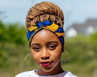 Headbands - Yellow Blue Feather - African Print Head Band - Turbans - Headgear - Hair Accessories by Afrocentric805