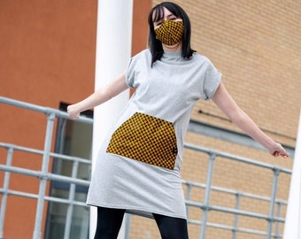 T-Shirt Kleid - Känguru Taschenkleid - Rollkragenkleid - Verlängertes Schulterkleid - Ankara Kleid - Heather Grey - Afrocentric805