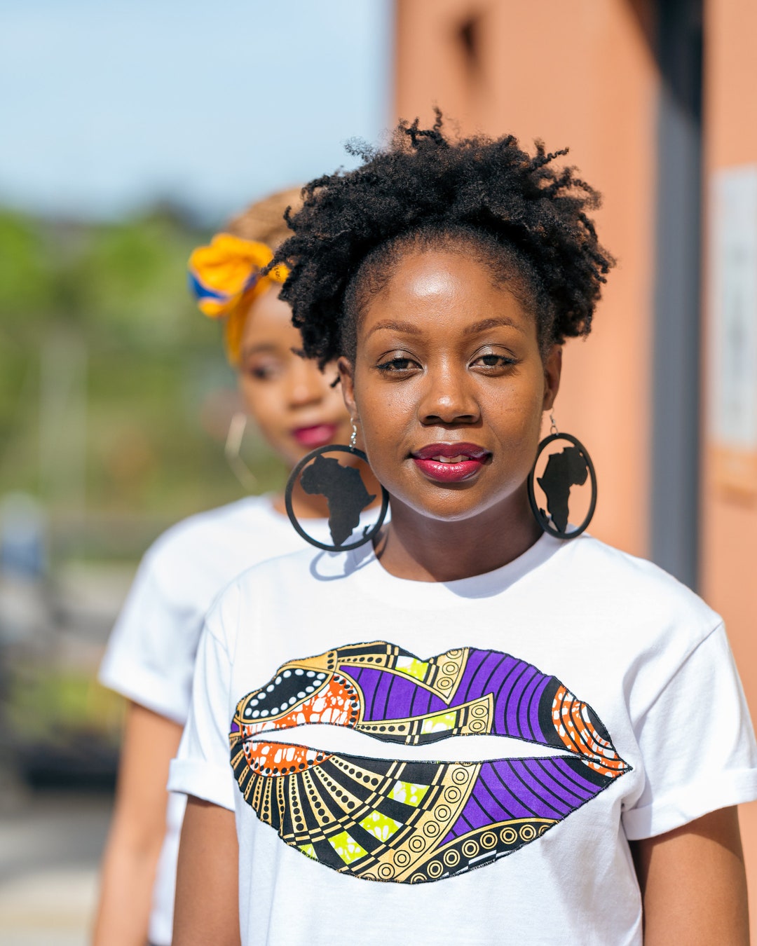 Lips T-shirt - African Print T-shirt - Purple Gold Metallic Lips T-shirt - African Print T-shirt - Purple Gold Metallic