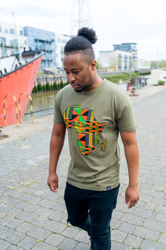 MENS African Map T-shirt ORANGE Kente 
