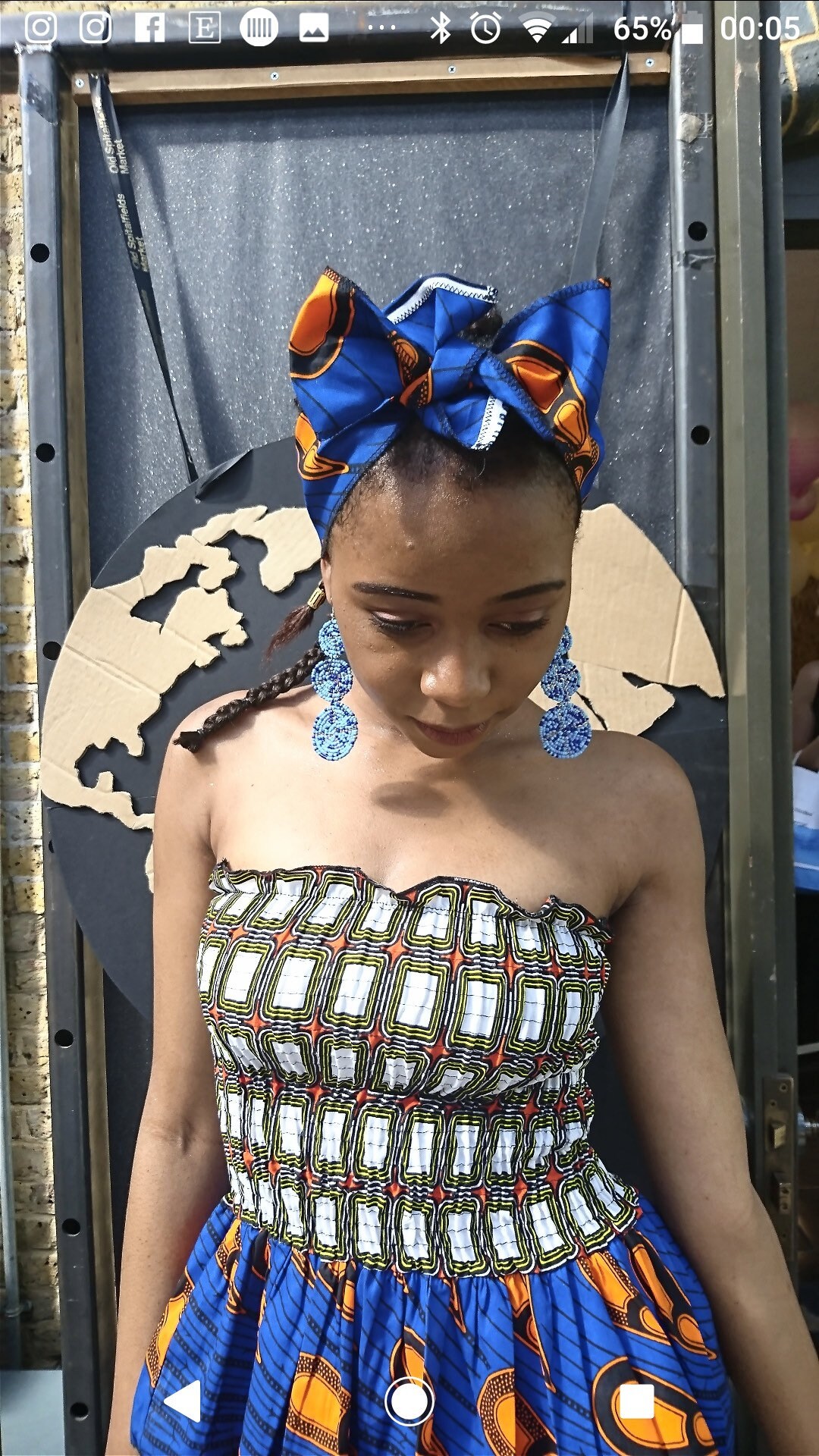 Image of Bardot Top With Contrast Frill - White Geometric Clashed Orange Feather Afrocentric