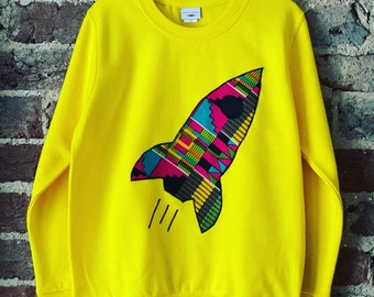 KinderPullover - Kinder Sweatshirt - Raketenpullover - Sweatshirt - Sonnengelb - Afrocentric805