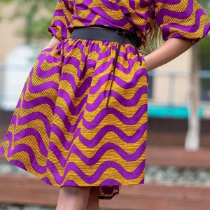SKIRTS Elasticated Waist Skirt African Print Skirt Skater Skirt Purple Waves With POCKETS Afrocentric805 image 1