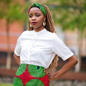 Skirts Pencil Skirt African Print Skirt Ankara Pencil Skirt RED GREEN CIRCLE Afrocentric805 image 4