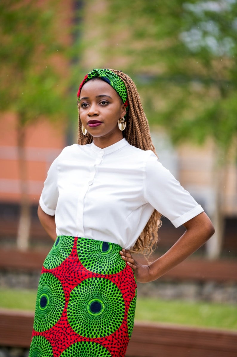 Skirts Pencil Skirt African Print Skirt Ankara Pencil Skirt RED GREEN CIRCLE Afrocentric805 image 4