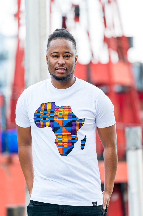 MENS African Map T-shirt BLUE Kente Print WHITE Kente - Etsy UK
