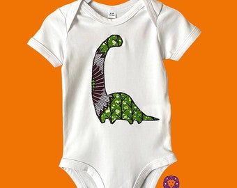 Baby Wächst - Brontosaurus Babygrow - GRÜNER ZWEIG - Dino Romper - Ankara Bodysuit - Geschenkideen - Afrocentric805