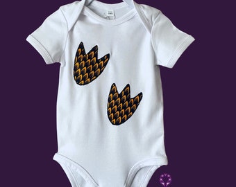 Baby Grows - AFRO Babygrow - Dino Footprints - Black/Gold - Dino Rompers - Dinosaur Bodysuit - Afrocentric805