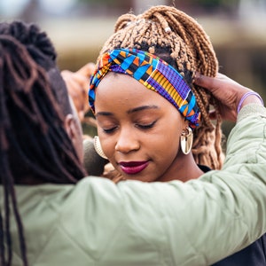 Headbands VARIOUS Prints African Print Head Band Turbans Headgear Hair Accessories by Afrocentric805 Blue Kente