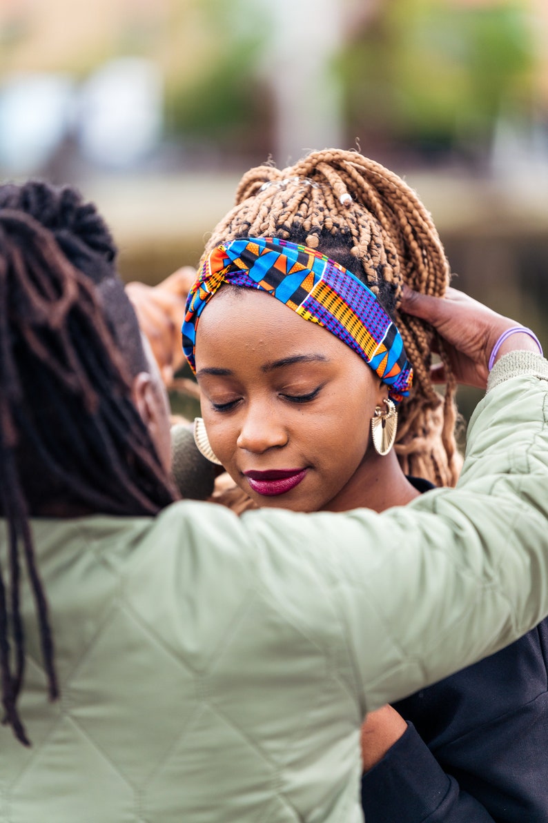 Headbands VARIOUS Prints African Print Head Band Turbans Headgear Hair Accessories by Afrocentric805 Blue Kente