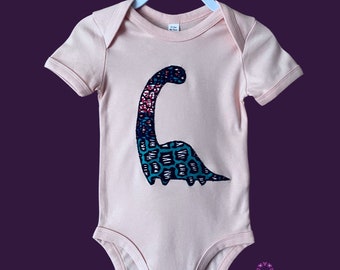 Baby Grows - Brontosaurus Babygrow - Pink Animal - Dino Romper - Ankara Bodysuit - Gift ideas - Afrocentric805