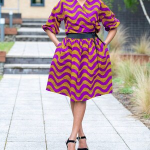 SKIRTS Elasticated Waist Skirt African Print Skirt Skater Skirt Purple Waves With POCKETS Afrocentric805 image 2
