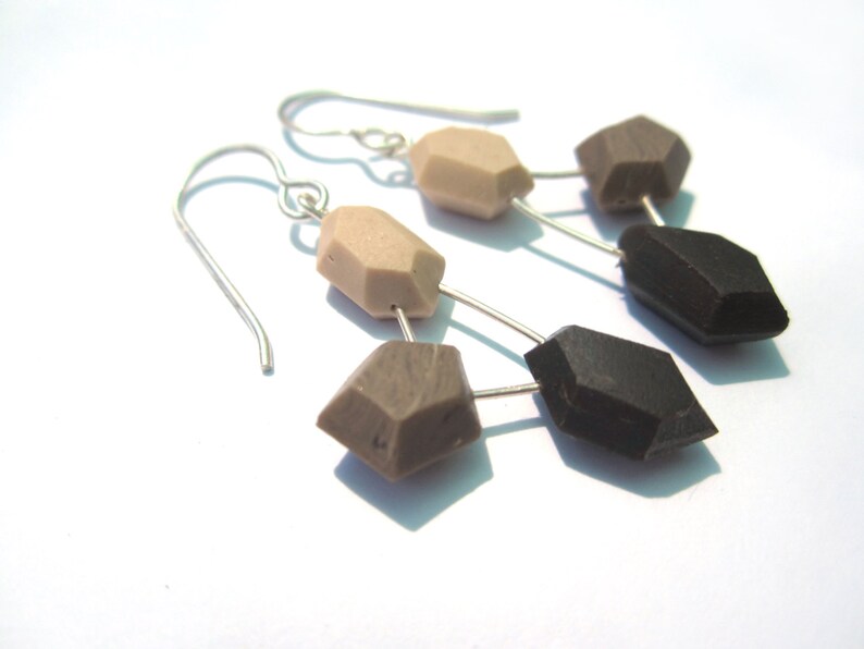 statement earrings beige and sterling earrings brown nickel free earrings modern jewelry Brown geometric earrings lightweight earrings