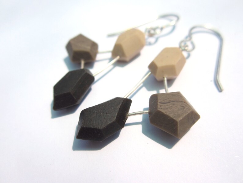 statement earrings beige and sterling earrings brown nickel free earrings modern jewelry Brown geometric earrings lightweight earrings