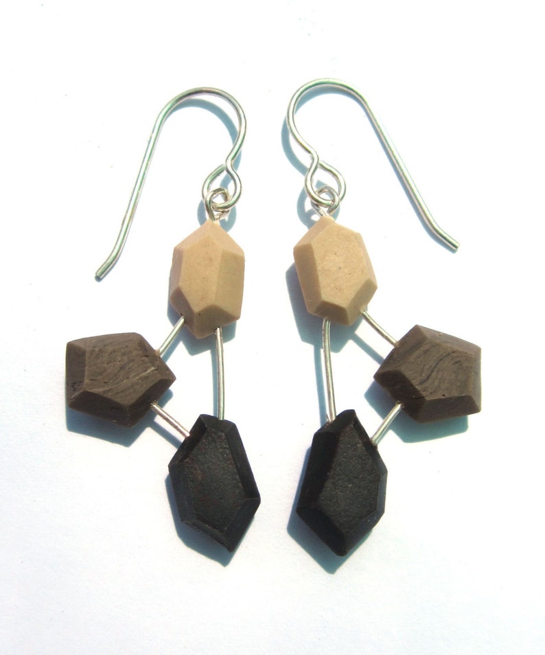 statement earrings beige and sterling earrings brown nickel free earrings modern jewelry Brown geometric earrings lightweight earrings