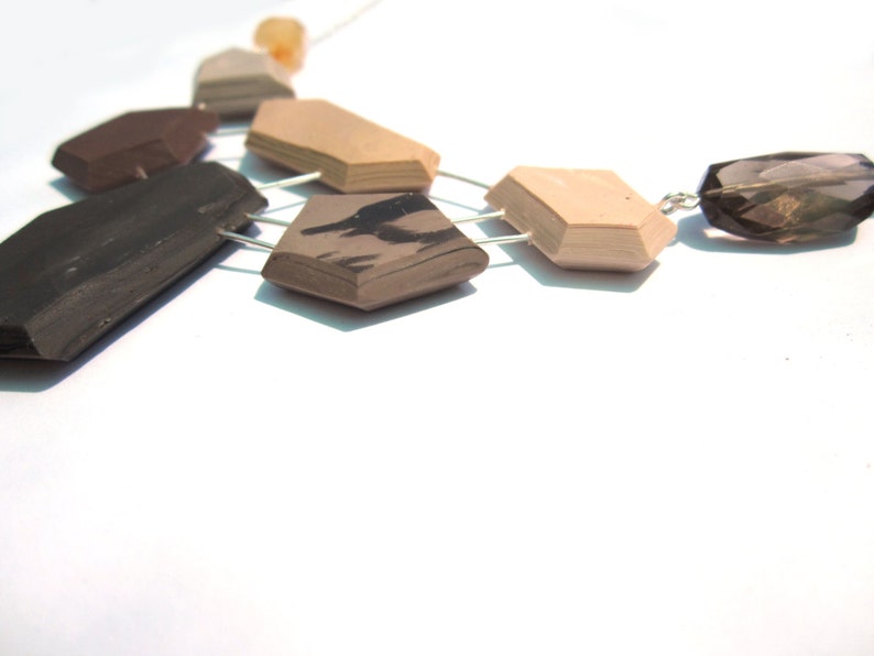Genuine gemstone Neutral statement necklace with genuine smoky quartz and agate on sterling silver brown modern bib necklace gifts for her