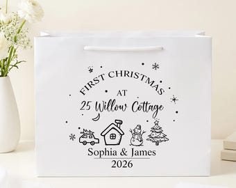 Personalized First Christmas Gift Bag, New Home Holiday Gift, Custom Housewarming Present