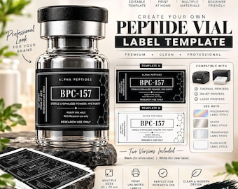 Niimbot Peptide Vial Label Template | Editable Canva Design for 100 Labels |  M2, M3 & B21 Printers | Printable Sticker Template