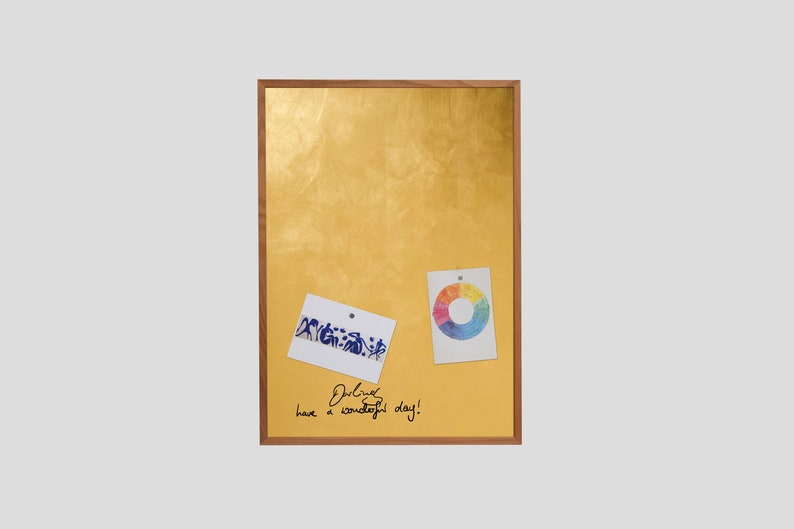 Gold magnetic board / whiteboard in oak frame - brass - handmade - various sizes - writable