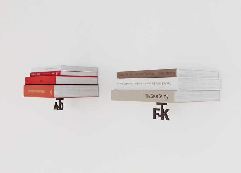 A-Z caractères de texte PERSONNALISABLE bibliothèque flottante tailles multiples livres magazines étagère murale invisible impression 3D image 2