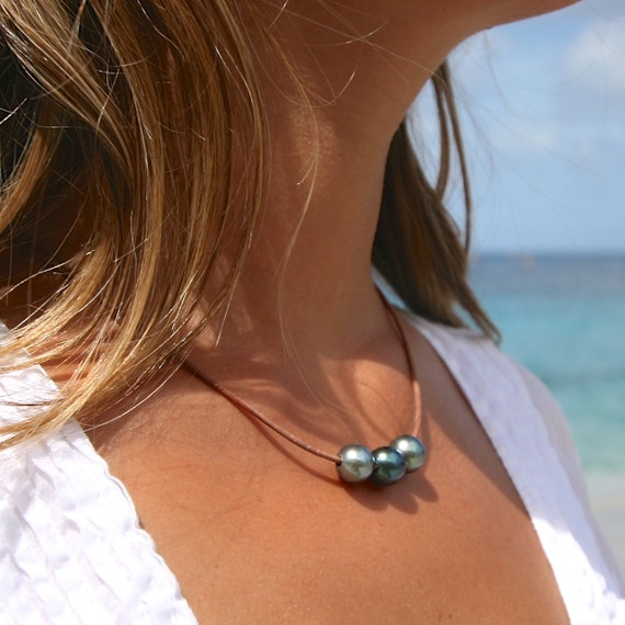 Versatile Necklace and Bracelet leather lariat strung with stunning Tahitian pearls. beach seaside coastal jewelry, bohemian chic wrap brac.