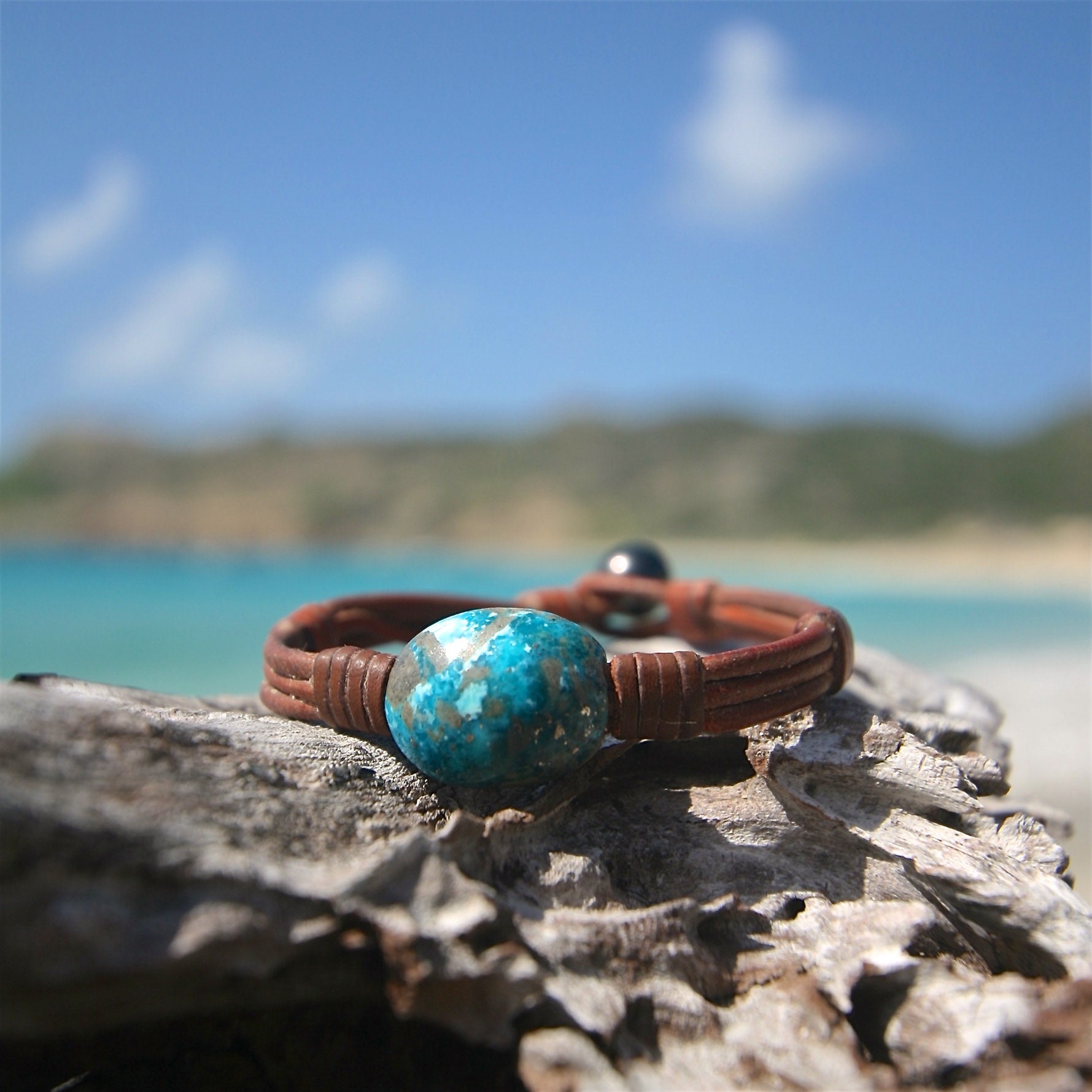 Kingman Turquoise Round Cab Leather Bracelet  Shop Laura Ingalls Designs