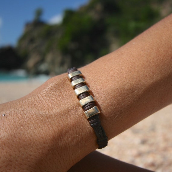 Solid gold bar 18k or 10k leather bracelet, gypset luxury jewelry, bohochic inspiration, St Barths signature, genuine gold ingots jewelry !